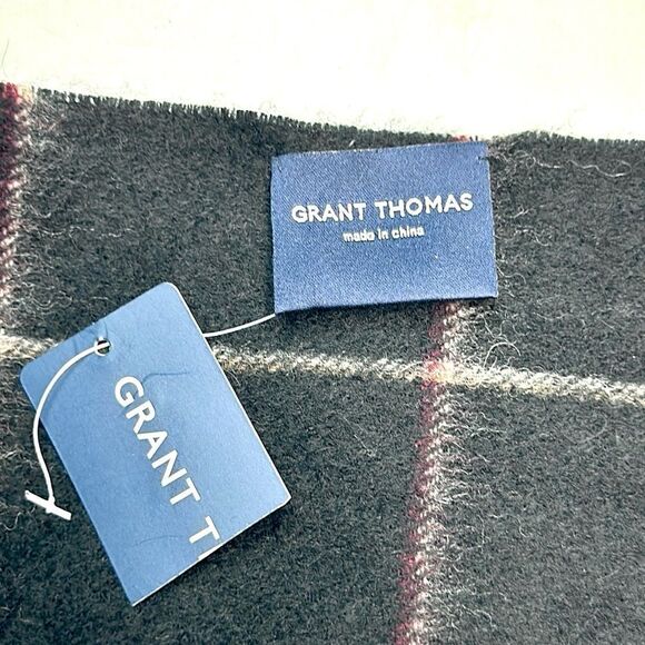 New Grant Thomas Wool Scarf Black Windowpane Men’s NWT - Picture 6 of 7